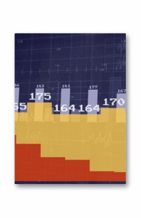 Illustrating layered bar chart showing numeric labels on dark blue dashboard, with red yellow bars