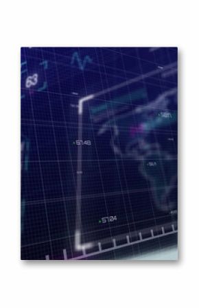Animating UI panels projecting line charts and bar graphs in virtual dashboard, with neon markers