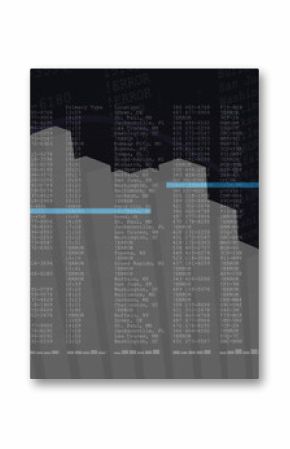 Displaying gray bar chart tracing error codes with black cyan trend lines on digital dashboard