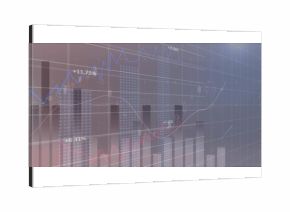 Displaying financial chart on trading interface, showing bar charts, line graphs, gridlines