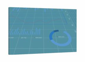 Displaying dashboard combining line chart, bar chart, donut chart with numeric labels on 3D grid