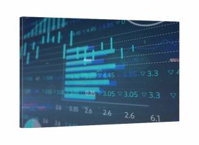 Displaying interface on screen showing bar charts, line graphs, numerical labels, circular segments
