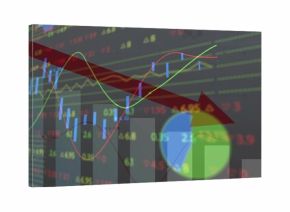 Displaying numeric chart in trading interface, with candlestick, bar, line, pie and arrow elements