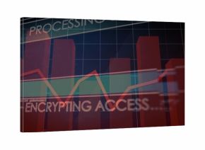 Displaying 3D red bar chart tracing red-orange line graph on data HUD, ENCRYPTING ACCESS overlay