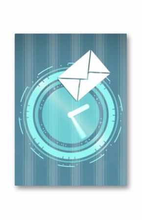 Digital clock surrounded by floating envelopes symbolizing fast email communication