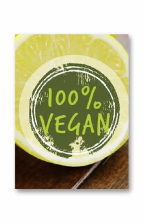 Image of 100 percent vegan text over fresh lemons