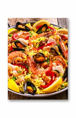 Colorful Seafood Paella Dish with Shellfish