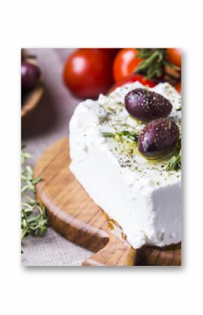 Greek cheese feta with thyme and olives