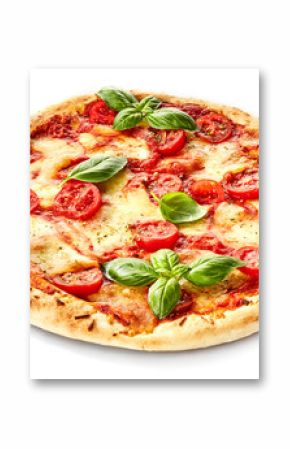 Pizza Margherita przyozdobiona świeżą bazylią