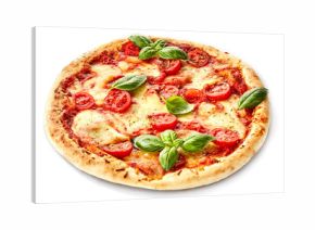 Margherita pizza garnished with fresh basil