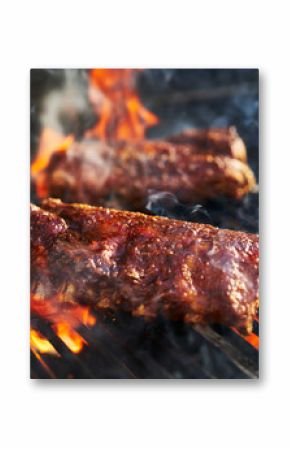 american bbq ribs cooking on grill