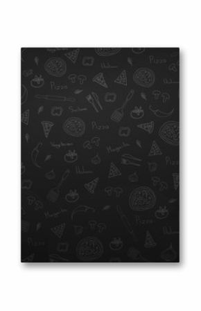 Pizza food menu for restaurant and cafe. Design banner with hand-drawn graphic elements in doodle style. Vector Illustration