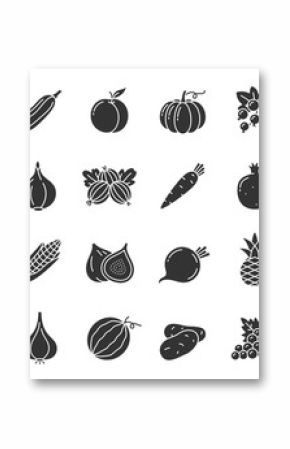 Fruit berry vegetable food glyph icon vector set