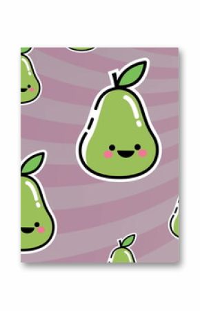 Image of green pear repeated over purple striped background