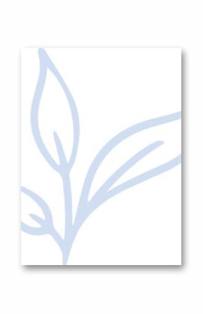 Flat line art showing pale blue sprout with three leaves on transparent background