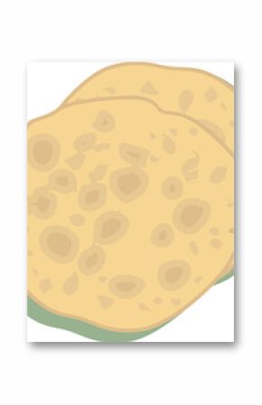 Pair of flatbreads are overlapping in flat design on transparent background, showing brown spots