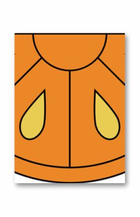 Flat design half orange slice is featuring bold lines and solid colors on transparent background