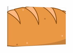 Flat cartoon-style artisanal bread loaf is floating on transparent background, showing golden crust