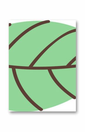 Green flat-design leaf unfolding on transparent background, showing dark brown vein lines