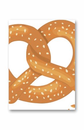 flat design salted pretzel knot is being shown on transparent background with salt crystals, crumbs