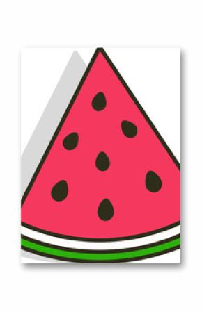 Watermelon slice is floating on transparent background in flat design with pink flesh and seeds