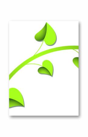 Flat design vine is arching across transparent backdrop, showing glossy heart-shaped leaves