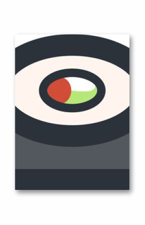 Stylized maki sushi roll floating on transparent canvas, featuring flat rice ring and bold filling