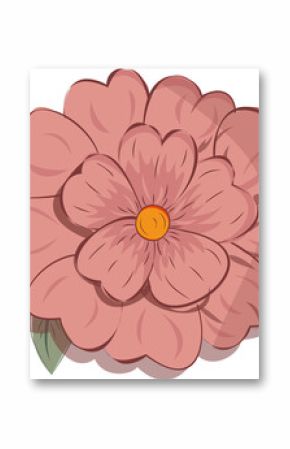 Stylized pink flower is showing layered petals and green leaves in SVG with transparent backdrop