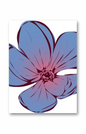Vector five-petal flower is floating on transparent background, showing gradient petals and stamen