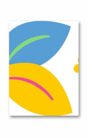 Flat design motif is being shown on transparent backdrop with blue and yellow leaves and flower