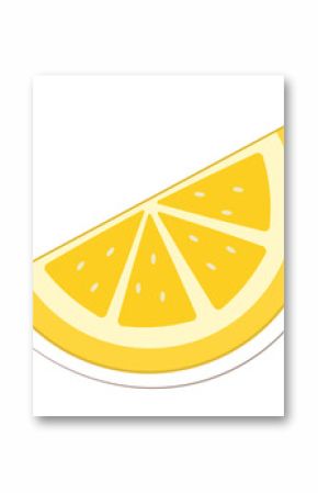 Flat design lemon wedge is being shown with segmented pulp and seeds on transparent background
