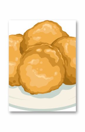 White plate of crispy golden croquettes is being shown in flat design on transparent background