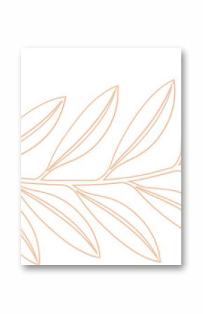 Stylized botanical branch is showing paired oval leaves in line art on transparent background