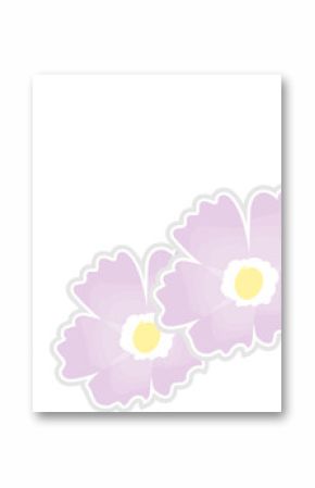 Cluster of four scalloped lilac and yellow flowers is floating on transparent canvas in flat style