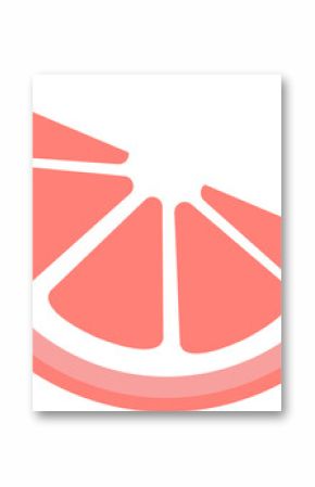 Half slice citrus is drifting in flat vector showing coral pink segments on transparent backdrop