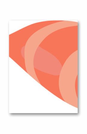 Stylized salmon fillet slice is floating in flat style with coral stripes on transparent backdrop