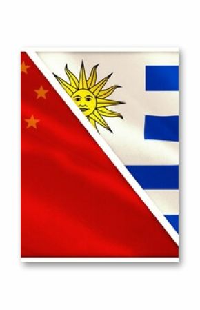 Cut out of Chinese and Uruguay flags
