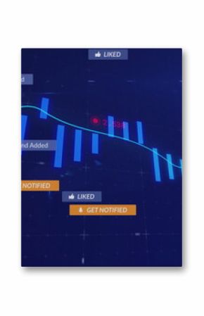 Displaying blue bar chart, line graph on dashboard with orange GET NOTIFIED and Friend Added labels