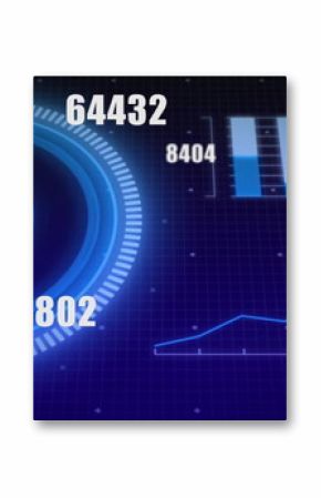 Displaying interface on console showing concentric gauge bar charts and line graph, copy space