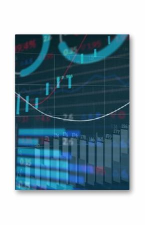 Displaying charts on trading interface: candlestick, bar graph, curved line plot, numeric labels