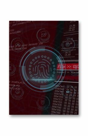 Displaying circular fingerprint pulsing on secure interface, with encryption bar, waveform and code