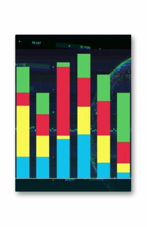 Displaying stacked bar chart on data dashboard with numeric labels, dotted line and digital globe