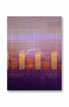 Displaying bar and line chart grid on dusky shoreline with orange bars 168,173,172,166,169,173