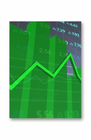 Displaying 3D translucent green bar chart and line graph on trading gridlines, with value labels