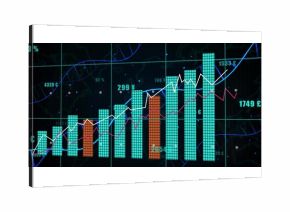 Displaying bar and line chart centered on virtual dashboard, with turquoise and orange columns