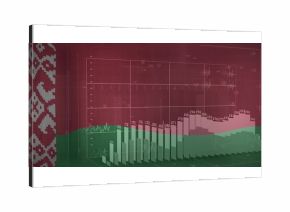 Displaying 3D bar and line graph on digital analytics dashboard, with data labels, vertical stripe