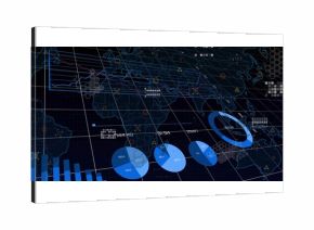 Displaying data overlaying world map on dashboard with pie and ring charts, bar chart, markers