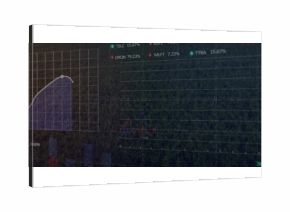 Overlaying area, bar and line charts over grass field, with grid lines and percent labels