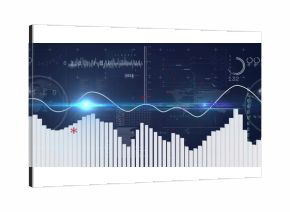 Displaying visualization interface at control hub, featuring bar chart sine wave grid lines and HUD
