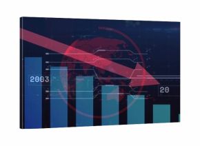 Displaying bar chart with globe map on dashboard, descending red arrow over labels 2003 and 20
